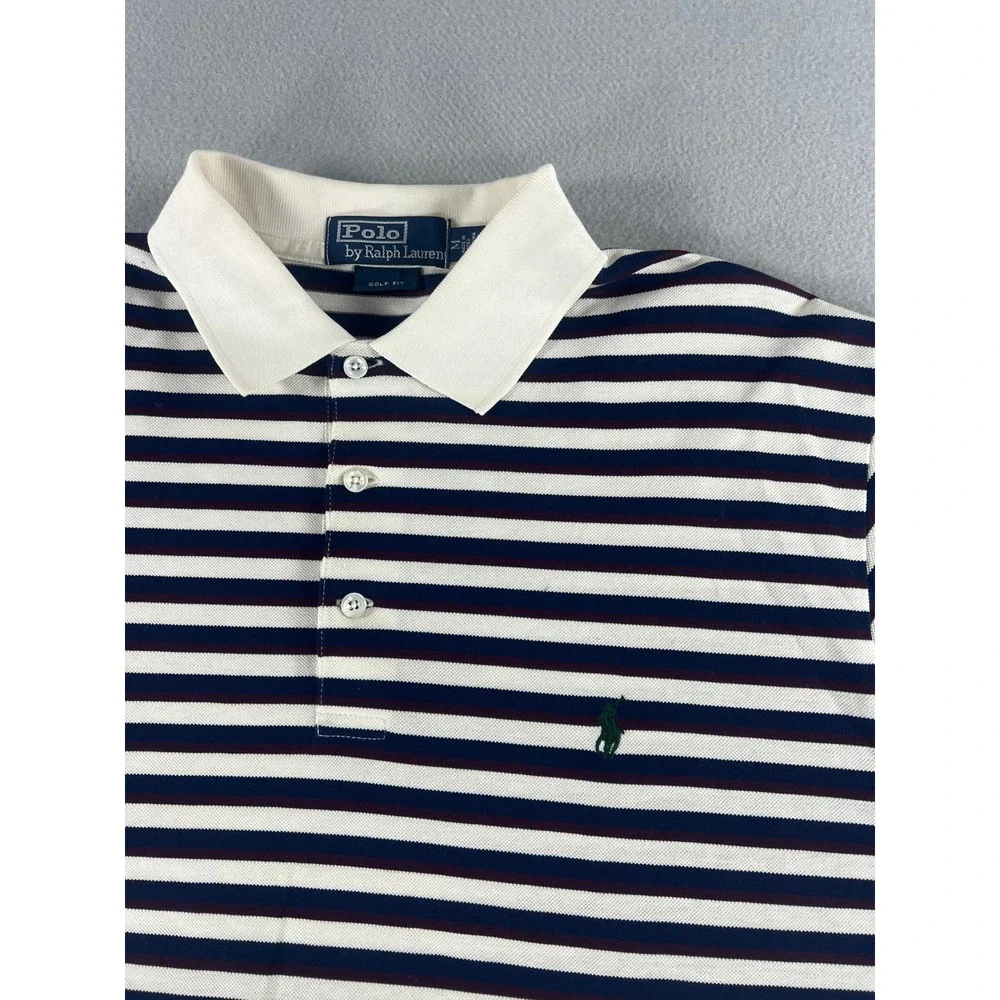 Vintage 90s Polo Ralph Lauren Golf Fit Maroon/Navy/White Striped Mens Size M
